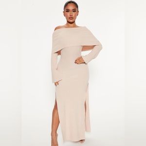 Cream sweater dress with slit